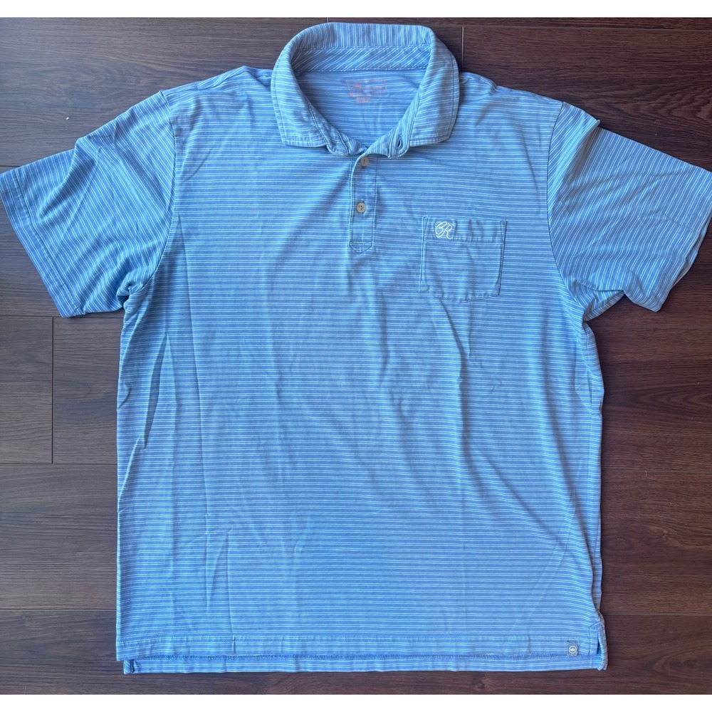 Peter Millar Mens XL Blue Striped Summer Comfort Short Sleeve Pocket Polo Shirt